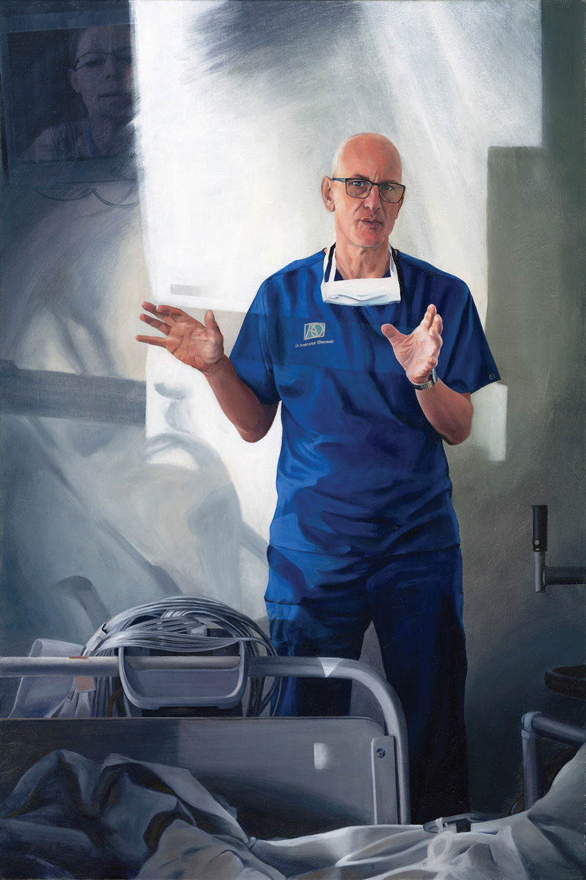  Artist Jane Grealy paid tribute to clinician and cancer researcher Professor Andreas Obermair through her portrait titled Cancer He Said.